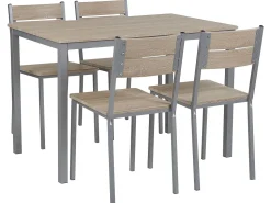 Beliani 4-Istuttava Ruokailuryhma Vaalea Puu/Harmaa Blumberg Discount