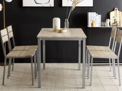 Beliani 4-Istuttava Ruokailuryhma Vaalea Puu/Harmaa Blumberg Discount