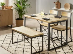 Beliani 4-Istuttava Ruokailuryhma Vaalea Puu/Musta Flixton Outlet