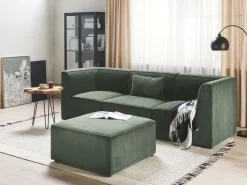 Beliani 3-Istuttava Sohva Ja Rahi Vakosametti Tummanvihrea Lemvig Best Sale