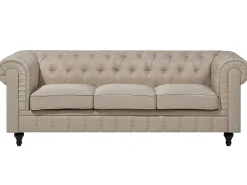 Beliani 3-Istuttava Sohva Kangas Beige Iso Chesterfield Best