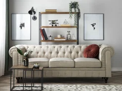 Beliani 3-Istuttava Sohva Kangas Beige Iso Chesterfield Best