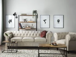 Beliani 3-Istuttava Sohva Kangas Beige Iso Chesterfield Best