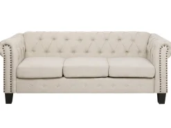 Beliani 3-Istuttava Sohva Kangas Beige Keskikokoinen Chesterfield New