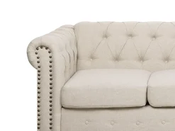 Beliani 3-Istuttava Sohva Kangas Beige Keskikokoinen Chesterfield New