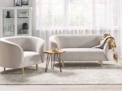 Beliani 2-Istuttava Sohva Kangas Beige/Kulta Loen Cheap