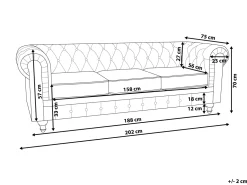 Beliani 3-Istuttava Sohva Kangas Harmaa Chesterfield Clearance