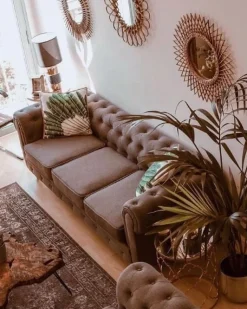 Beliani 3-Istuttava Sohva Kangas Harmaa Chesterfield Clearance