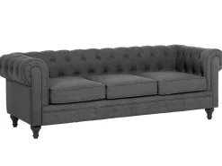 Beliani 3-Istuttava Sohva Kangas Harmaa Chesterfield Clearance