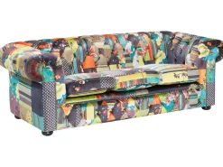 Beliani 3-Istuttava Sohva Kangas Tilkkukuvio Vihrea/Keltainen Chesterfield Shop