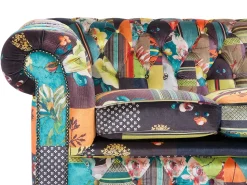 Beliani 3-Istuttava Sohva Kangas Tilkkukuvio Vihrea/Keltainen Chesterfield Shop