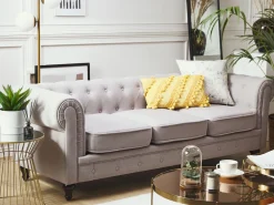 Beliani 3-Istuttava Sohva Kangas Vaaleanharmaa Chesterfield Store