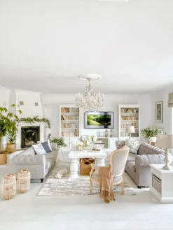 Beliani 3-Istuttava Sohva Kangas Vaaleanharmaa Chesterfield Store