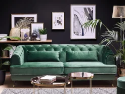 Beliani 3-Istuttava Sohva Kankainen Vihrea Sletta Sale