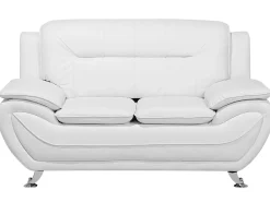 Beliani 2-Istuttava Sohva Keinonahkainen Valkoinen Leira Outlet