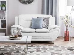 Beliani 2-Istuttava Sohva Keinonahkainen Valkoinen Leira Outlet