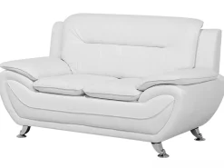 Beliani 2-Istuttava Sohva Keinonahkainen Valkoinen Leira Outlet