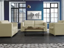 Beliani 3-Istuttava Sohva Nahka Kermanvalkoinen Helsinki Discount