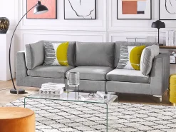 Beliani 3-Istuttava Sohva Sametti Harmaa Evja Fashion