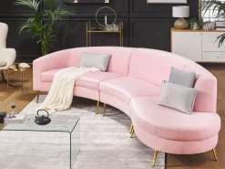 Beliani 4-Istuttava Sohva Sametti Kaareva Vaaleanpunainen Moss Best