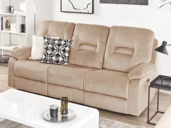 Beliani 3-Istuttava Sohva Sametti Sahkosaadettava Hiekanruskea Bergen Best Sale