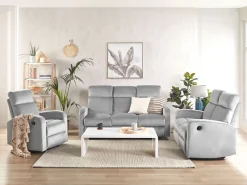 Beliani 3-Istuttava Sohva Sametti Saadettava Vaaleanharmaa Verdal Fashion