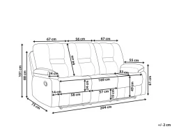 Beliani 3-Istuttava Sohva Sametti Sahkosaadettava Tummanharmaa Bergen Best