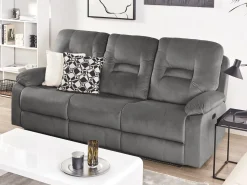 Beliani 3-Istuttava Sohva Sametti Sahkosaadettava Tummanharmaa Bergen Best