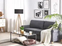 Beliani 3-Istuttava Sohva Sametti Tummanharmaa Ronneby Cheap