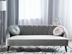 Beliani 3-Istuttava Sohva Samettinen Vaaleanharmaa Alsvag Hot