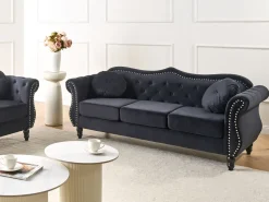 Beliani 3-Istuttava Sohva Samettinen Musta Skien Cheap