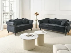 Beliani 3-Istuttava Sohva Samettinen Musta Skien Cheap