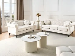 Beliani 2-Istuttava Sohva Samettinen Beige Skien Discount