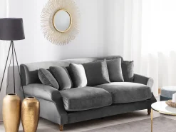 Beliani 3-Istuttava Sohva Samettinen Harmaa Eike Hot