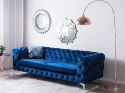 Beliani 3-Istuttava Sohva Samettinen Sininen Sotra Best Sale