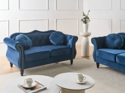 Beliani 2-Istuttava Sohva Samettinen Sininen Skien Discount