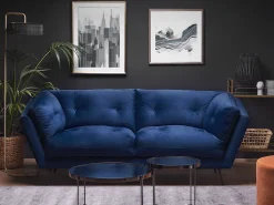 Beliani 3-Istuttava Sohva Samettinen Sininen Lenvik Outlet