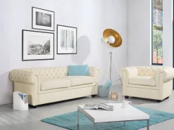 Beliani 4-Istuttava Sohvaryhma Nahka Kermanvalkoinen Chesterfield Hot