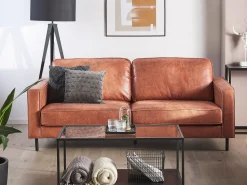 Beliani 3-Istuttava Tekonahkainen Sohva Ruskea Savalen Best Sale