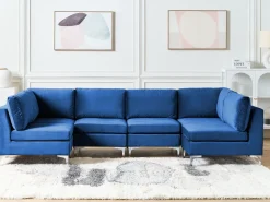 Beliani 6-Istuttava U-Kulmasohva Sametti Laivastonsininen Evja Fashion