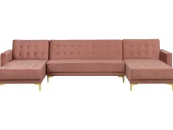 Beliani 5-Istuttava U-Kulmavuodesohva Sametti Vaaleanpunainen Aberdeen Cheap