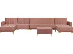 Beliani 6-Istuttava U-Kulmavuodesohva Ja Rahi Sametti Vaaleanpunainen Aberdeen Online