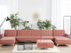 Beliani 6-Istuttava U-Kulmavuodesohva Ja Rahi Sametti Vaaleanpunainen Aberdeen Online