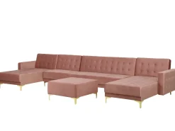 Beliani 6-Istuttava U-Kulmavuodesohva Ja Rahi Sametti Vaaleanpunainen Aberdeen Online