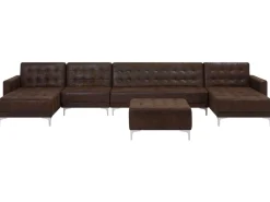 Beliani 6-Istuttava U-Kulmavuodesohva Ja Rahi Keinonahka Ruskea Aberdeen Outlet