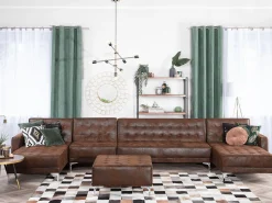 Beliani 6-Istuttava U-Kulmavuodesohva Ja Rahi Keinonahka Ruskea Aberdeen Outlet