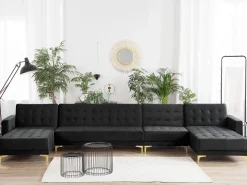 Beliani 6-Istuttava U-Kulmavuodesohva Sametti Musta Aberdeen Cheap