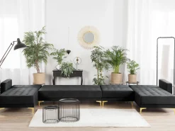 Beliani 6-Istuttava U-Kulmavuodesohva Sametti Musta Aberdeen Cheap