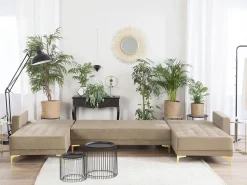 Beliani 5-Istuttava U-Kulmavuodesohva Sametti Hiekanruskea Aberdeen Online