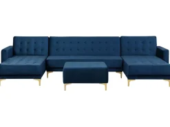 Beliani 5-Istuttava U-Kulmavuodesohva Ja Rahi Sametti Laivastonsininen Aberdeen Hot